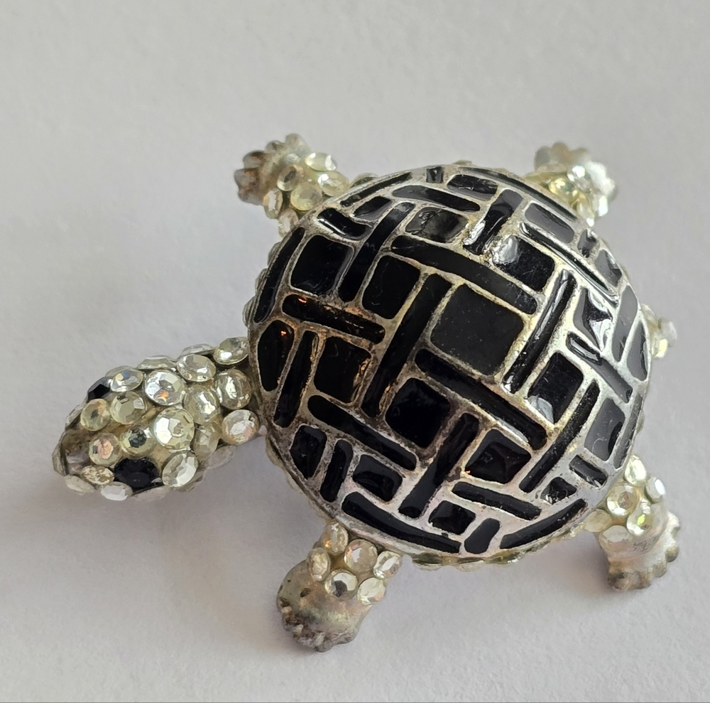 Turle brooch tortoise pin terapin animal reptile jewelry silver tone figural